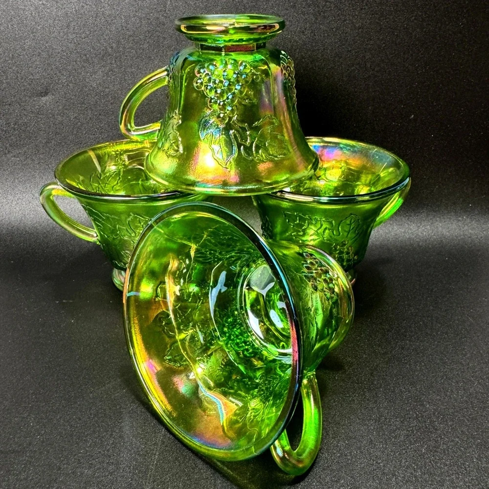 Indiana Glass Harvest Grape Iridescent Green Carnival Punch Cups Whimsigoth